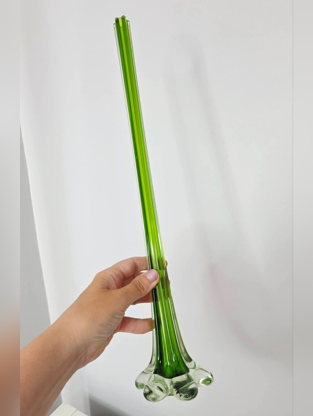 Vintage MCM Tall (16.25"")Green Stretch Bud Vase